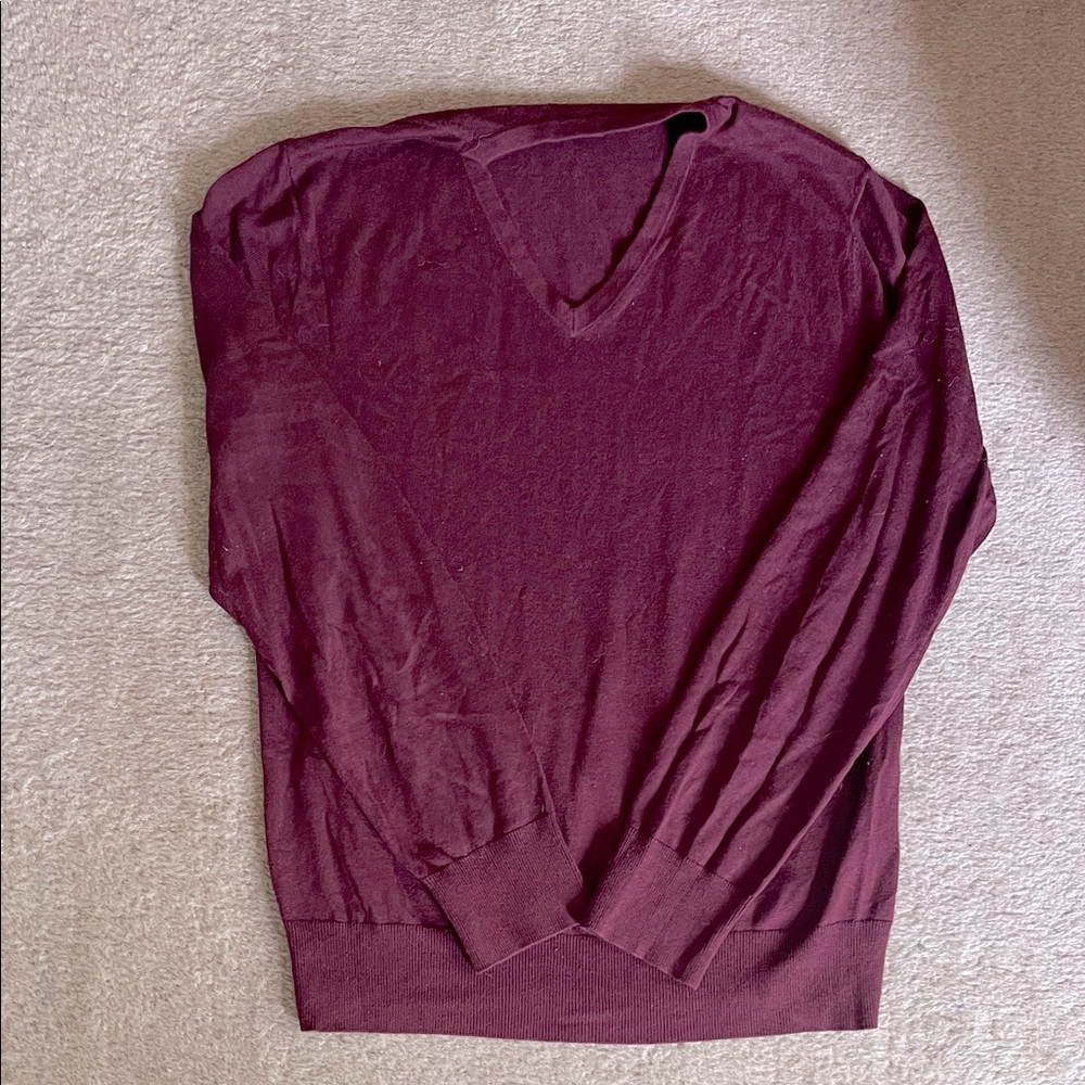 Men’s Silk, Cotton, Cashmere V-Neck Sweater burgundy M